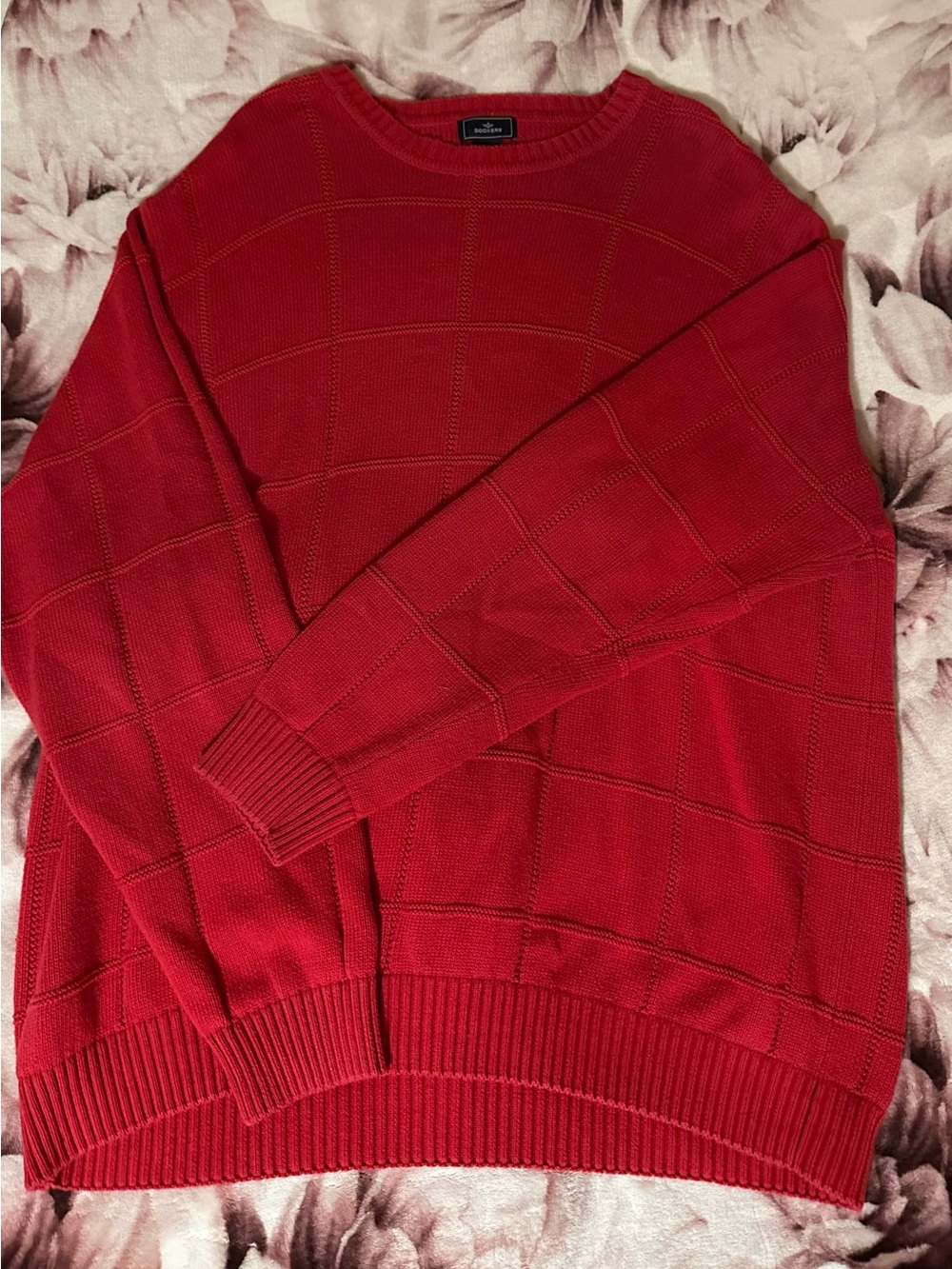 Dockers Men’s 3XL Red 100% Cotton Textured Grid Knit Crewneck Sweater